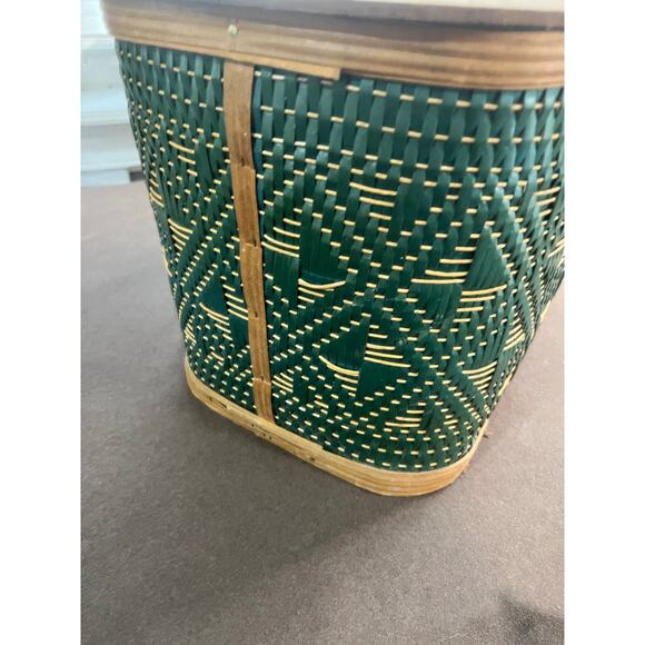 VIntage Hawkeye Picnic Basket Green Woven Metal Handles - Picture 15 of 15